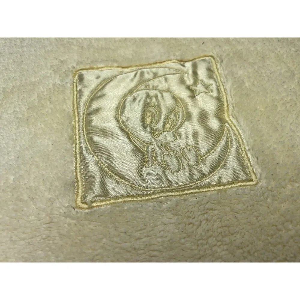 Vintage Baby Looney Tunes Tweety Bird Blanket Yellow Fleece Mink Satin Edge READ